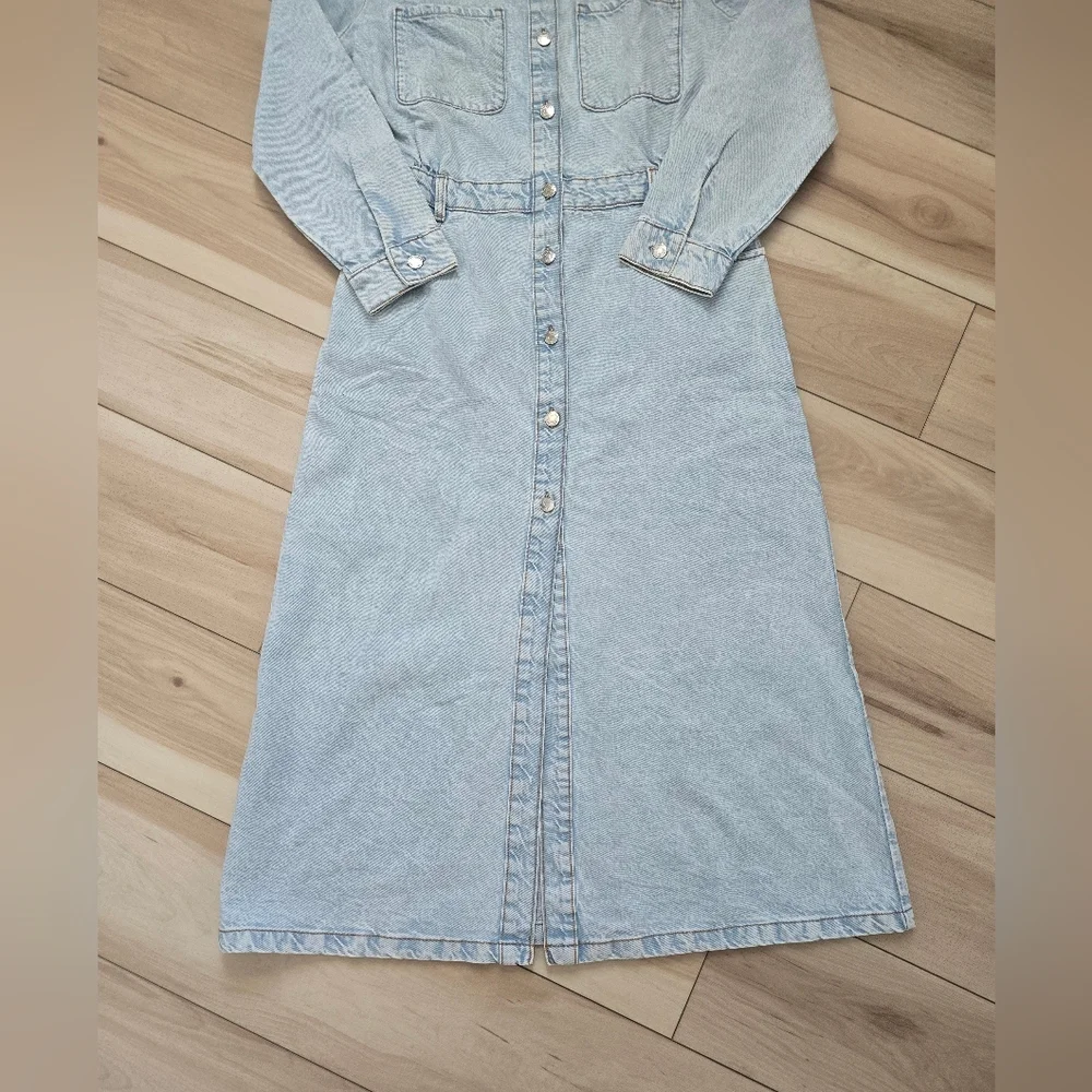 NEW Zara BUTTON DOWN LONG SLEEVE DENIM MIDI DRESS - Picture 11 of 15